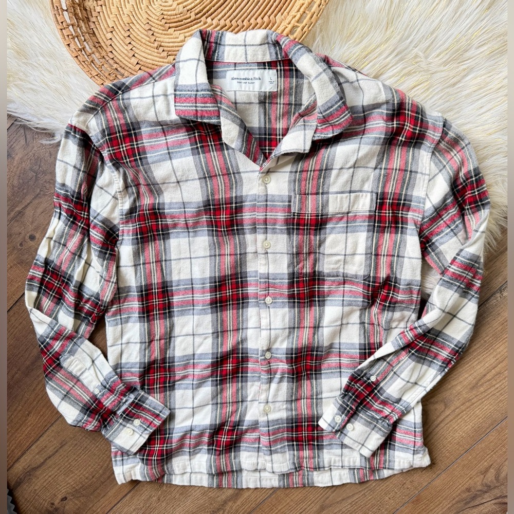 Abercrombie & Fitch Red Plaid Stripe Button Down Flannel Size Large